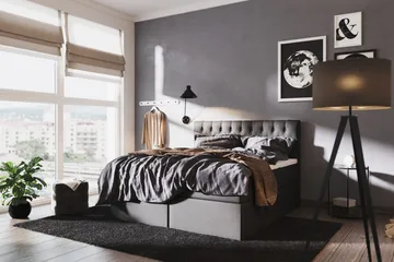 Boxy Box Bed 180x200 cm - Svart/Grå - Møbler - Senger - Senger med oppbevaring