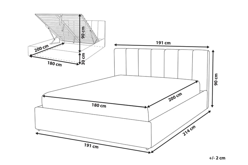 Oppbevaringsseng Abondant 180x200 cm - Lysegrå - Møbler - Senger - Senger med oppbevaring