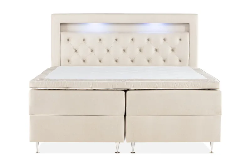 Oppbevaringsseng Alessia med LED-belysning 160x200 - Beige - Møbler - Senger - Senger med oppbevaring