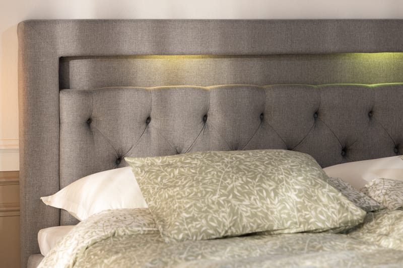 Oppbevaringsseng Alessia med LED-belysning 160x200 - Grå - Møbler - Senger - Senger med oppbevaring