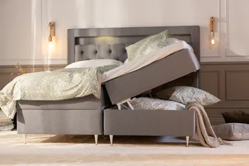 Oppbevaringsseng Alessia med LED-belysning 160x200 - Grå - Møbler - Senger - Senger med oppbevaring