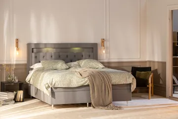 Oppbevaringsseng Alessia med LED-belysning 160x200 - Grå - Møbler - Senger - Senger med oppbevaring