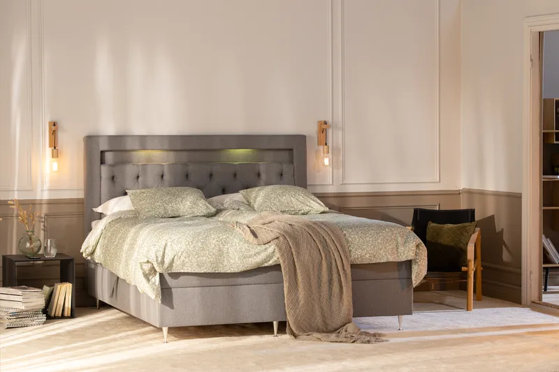 Oppbevaringsseng Alessia med LED-belysning 160x200 - Grå - Møbler - Senger - Senger med oppbevaring