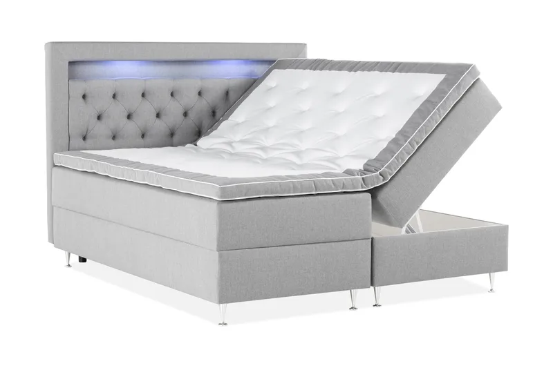 Oppbevaringsseng Alessia med LED-belysning 160x200 - Grå - Møbler - Senger - Senger med oppbevaring