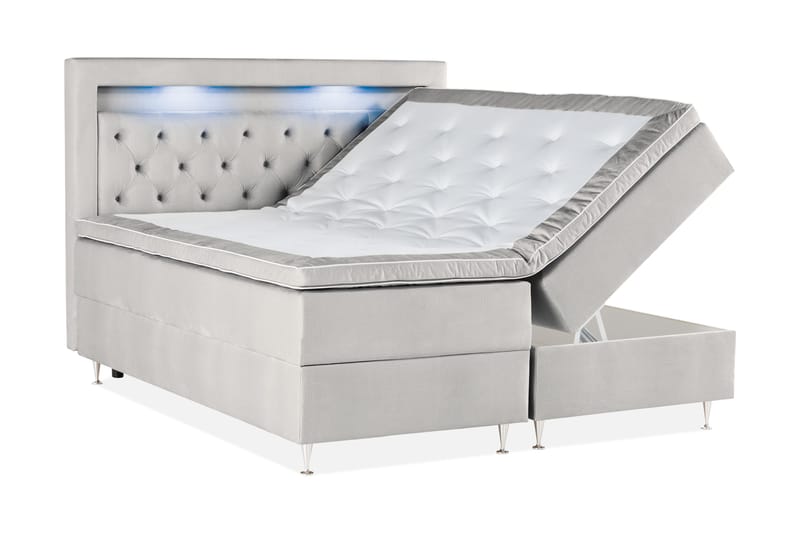 Oppbevaringsseng Alessia med LED-belysning 160x200 - Lysgrå - Møbler - Senger - Senger med oppbevaring