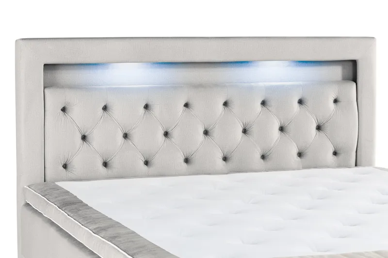 Oppbevaringsseng Alessia med LED-belysning 160x200 - Lysgrå - Møbler - Senger - Senger med oppbevaring