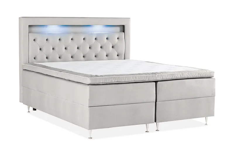 Oppbevaringsseng Alessia med LED-belysning 160x200 - Lysgrå - Møbler - Senger - Senger med oppbevaring