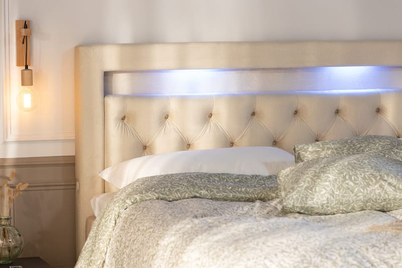 Oppbevaringsseng Alessia med LED-belysning 180x200 - Beige - Møbler - Senger - Senger med oppbevaring