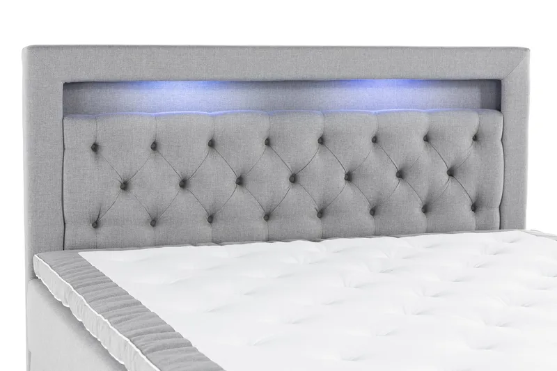 Oppbevaringsseng Alessia med LED-belysning 180x200 - Grå - Møbler - Senger - Senger med oppbevaring