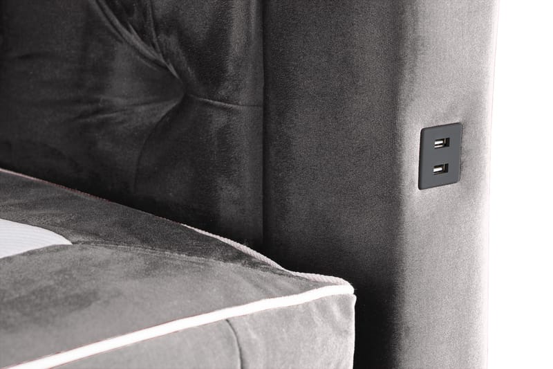 Oppbevaringsseng Alessia med LED-belysning 180x200 - Mørkgrå Fløyel - Møbler - Senger - Senger med oppbevaring