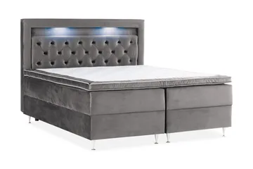 Oppbevaringsseng Alessia med LED-belysning 180x200 - Mørkgrå Fløyel - Møbler - Senger - Senger med oppbevaring