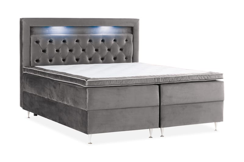 Oppbevaringsseng Alessia med LED-belysning 180x200 - Mørkgrå Fløyel - Møbler - Senger - Senger med oppbevaring