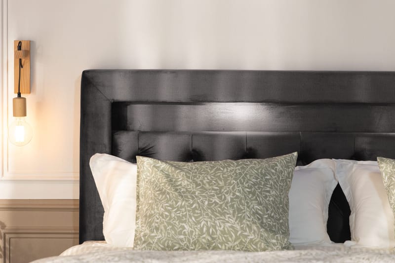 Oppbevaringsseng Alessia med LED-belysning 180x200 - Mørkgrå Fløyel - Møbler - Senger - Senger med oppbevaring