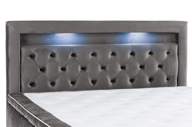 Oppbevaringsseng Alessia med LED-belysning 180x200 - Mørkgrå Fløyel - Møbler - Senger - Senger med oppbevaring