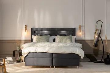 Oppbevaringsseng Alessia med LED-belysning 180x200 - Mørkgrå Fløyel - Møbler - Senger - Senger med oppbevaring