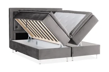 Oppbevaringsseng Alessia med LED-belysning 180x200 - Mørkgrå Fløyel - Møbler - Senger - Senger med oppbevaring