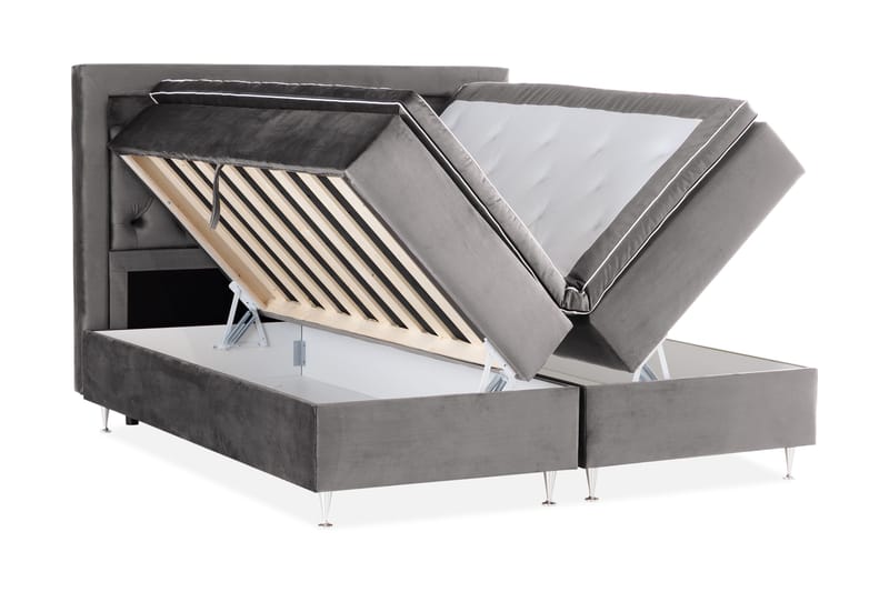 Oppbevaringsseng Alessia med LED-belysning 180x200 - Mørkgrå Fløyel - Møbler - Senger - Senger med oppbevaring