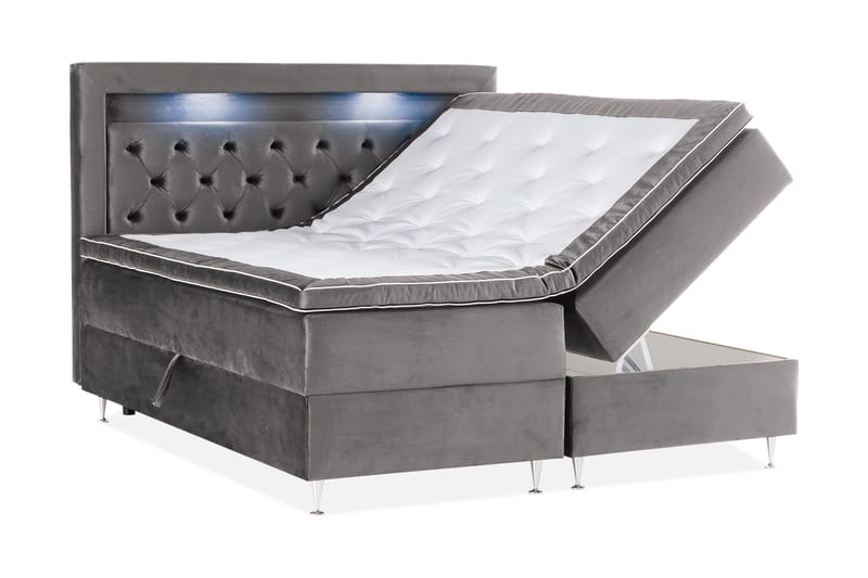 Oppbevaringsseng Alessia med LED-belysning 180x200 - Mørkgrå Fløyel - Møbler - Senger - Senger med oppbevaring