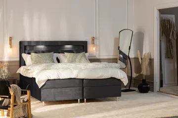 Oppbevaringsseng Alessia med LED-belysning 180x200 - Mørkgrå Fløyel - Møbler - Senger - Senger med oppbevaring