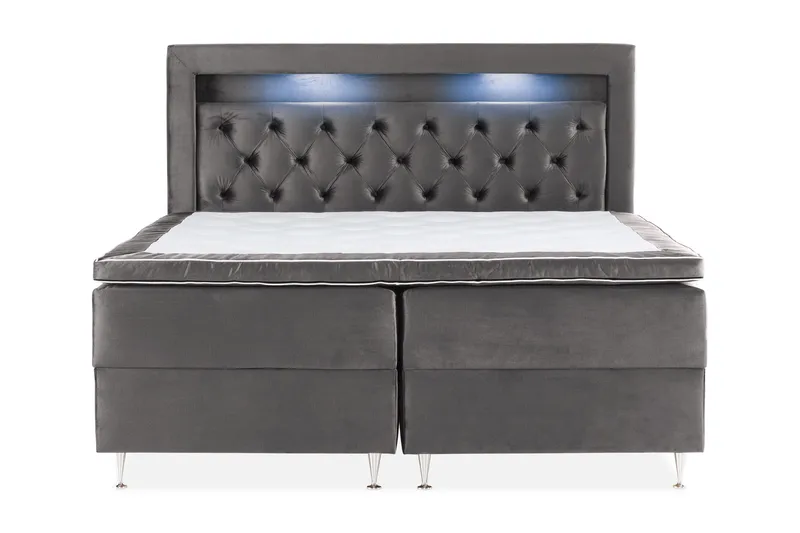 Oppbevaringsseng Alessia med LED-belysning 180x200, Mørkgrå Fløyel