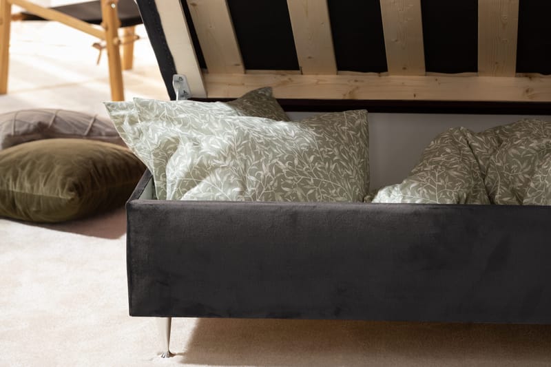 Oppbevaringsseng Alessia med LED-belysning 180x200 - Mørkgrå Fløyel - Møbler - Senger - Senger med oppbevaring