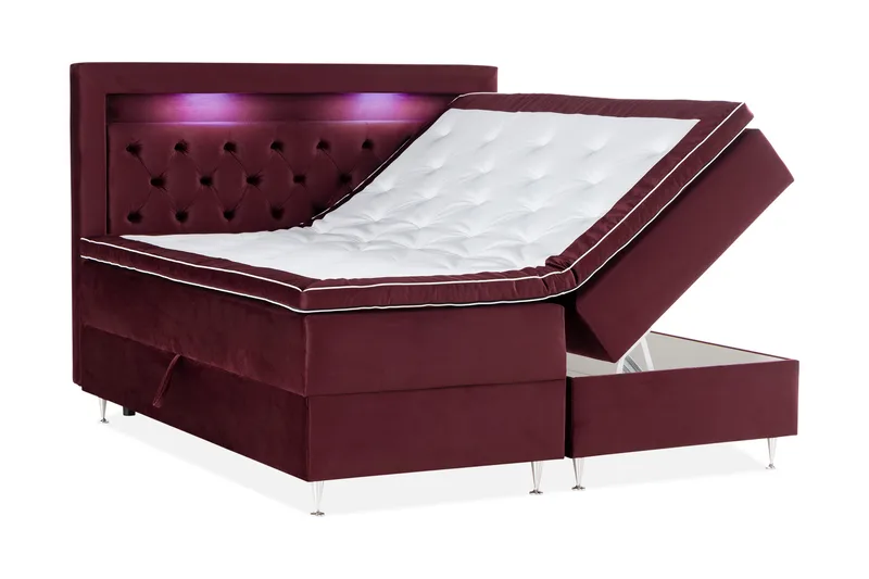 Oppbevaringsseng Alessia med LED-belysning 180x200 - Rød - Møbler - Senger - Senger med oppbevaring
