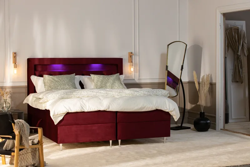 Oppbevaringsseng Alessia med LED-belysning 180x200 - Rød - Møbler - Senger - Senger med oppbevaring