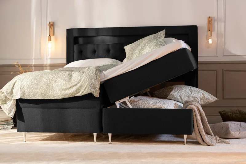 Oppbevaringsseng Alessia med LED-belysning 180x200 - Svart - Møbler - Senger - Senger med oppbevaring