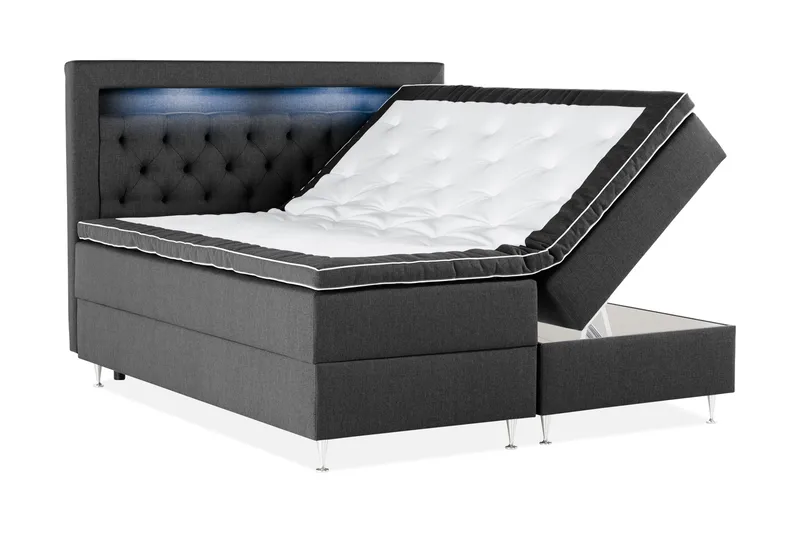 Oppbevaringsseng Alessia med LED-belysning 180x200 - Svart - Møbler - Senger - Senger med oppbevaring