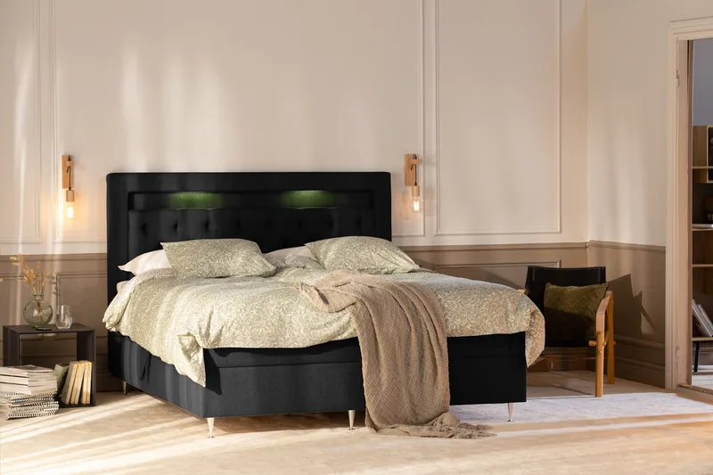 Oppbevaringsseng Alessia med LED-belysning 180x200 - Svart - Møbler - Senger - Senger med oppbevaring