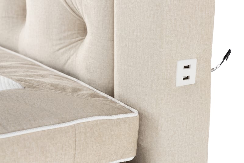 Oppbevaringsseng Monopoli med LED-belysning 180x200 - Beige - Møbler - Senger - Senger med oppbevaring - Dobbeltseng med oppbevaring