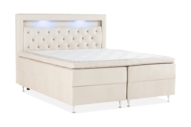 Oppbevaringsseng Monopoli med LED-belysning 180x200 - Beige - Møbler - Senger - Senger med oppbevaring - Dobbeltseng med oppbevaring