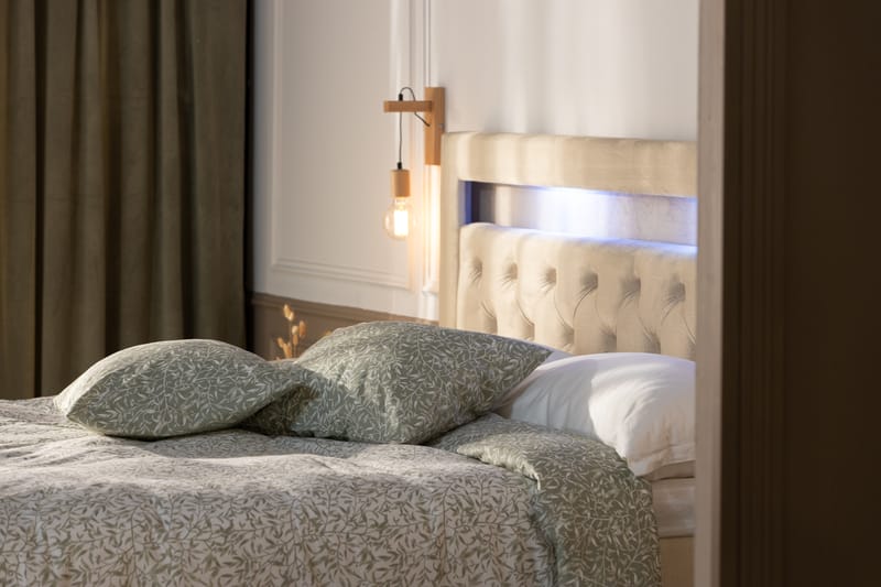 Oppbevaringsseng Monopoli med LED-belysning 180x200 - Beige - Møbler - Senger - Senger med oppbevaring - Dobbeltseng med oppbevaring