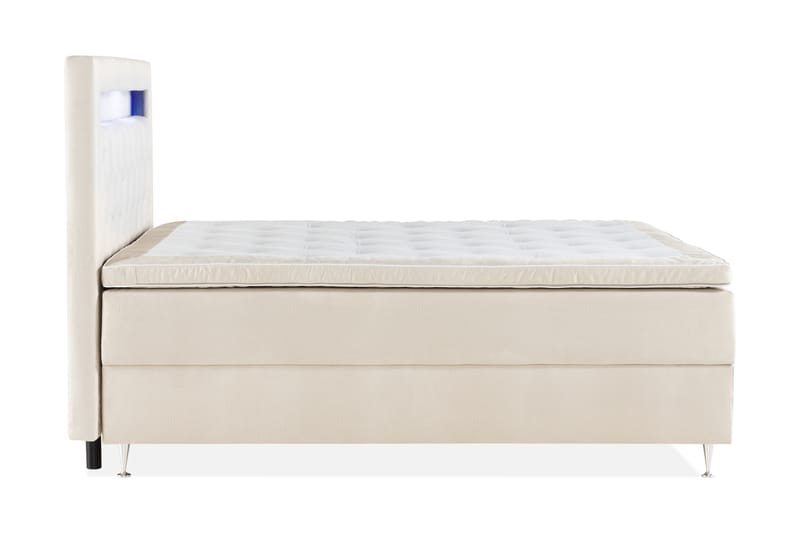 Oppbevaringsseng Monopoli med LED-belysning 180x200 - Beige - Møbler - Senger - Senger med oppbevaring - Dobbeltseng med oppbevaring