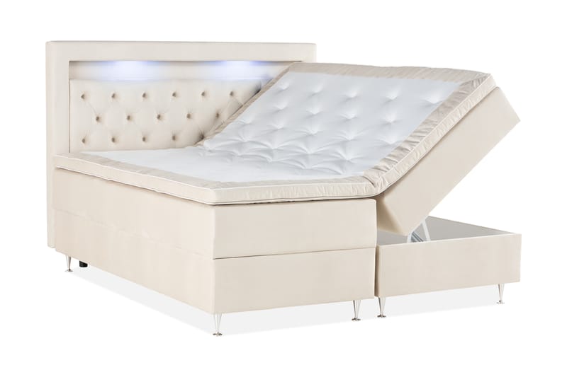 Oppbevaringsseng Monopoli med LED-belysning 180x200 - Beige - Møbler - Senger - Senger med oppbevaring - Dobbeltseng med oppbevaring