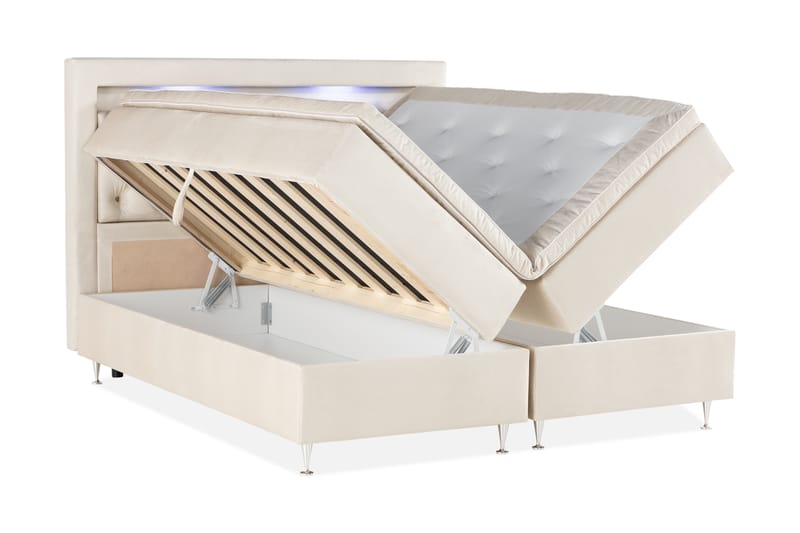 Oppbevaringsseng Monopoli med LED-belysning 180x200 - Beige - Møbler - Senger - Senger med oppbevaring - Dobbeltseng med oppbevaring