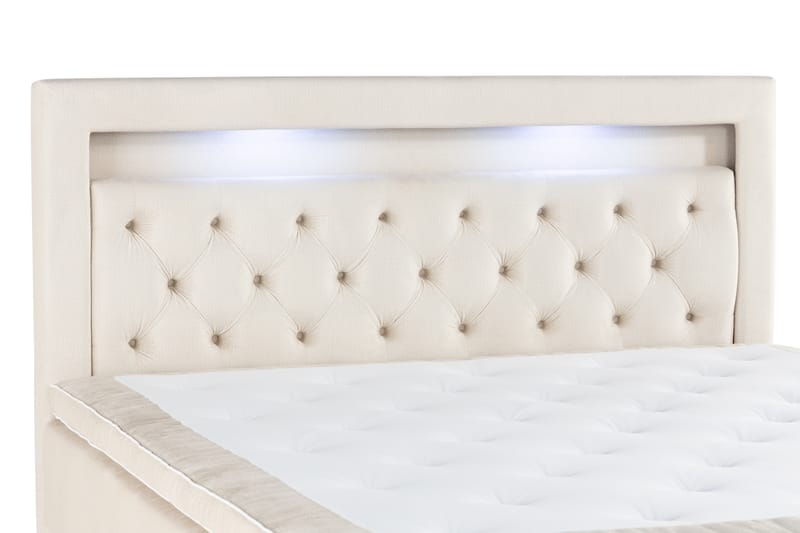 Oppbevaringsseng Monopoli med LED-belysning 180x200 - Beige - Møbler - Senger - Senger med oppbevaring - Dobbeltseng med oppbevaring