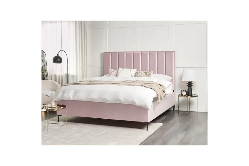 Dubbelsäng Beliani Sezanne med förvaring Beige-Grå-Svart, 140x200 cm Pink 180x200 - Møbler - Senger - Senger med oppbevaring