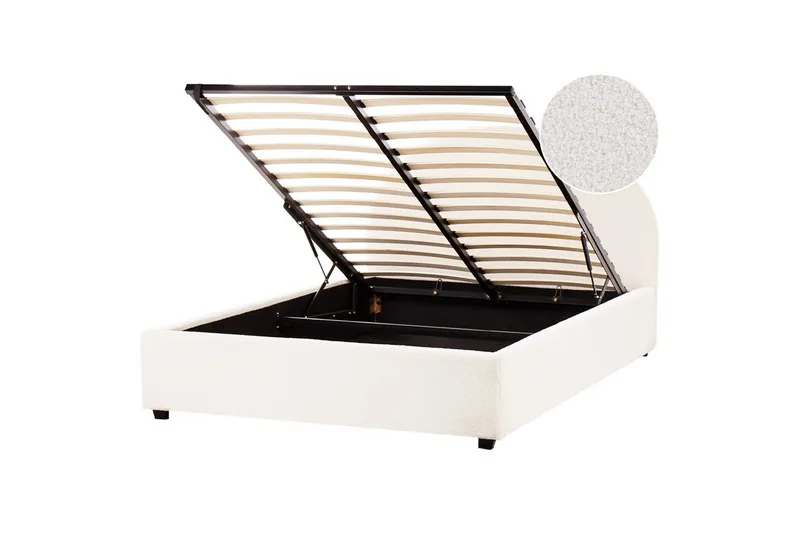 Dubbelsäng Beliani Vaucluse med förvaring Beige, 160x200 cm, Polyester White 140x200