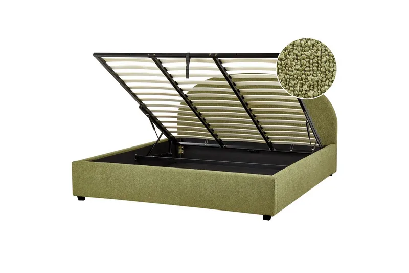 Dubbelsäng Beliani Vaucluse med förvaring Beige, 160x200 cm, Polyester Green 180x200
