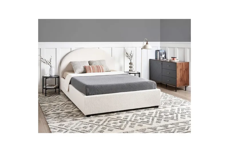 Dubbelsäng Beliani Vaucluse med förvaring Beige, 160x200 cm, Polyester White 140x200 - Møbler - Senger - Senger med oppbevaring