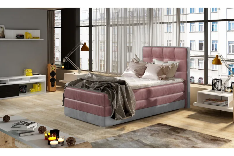 Damion Oppbevaringsseng 90x200 cm Venstre, Rosa | Grå