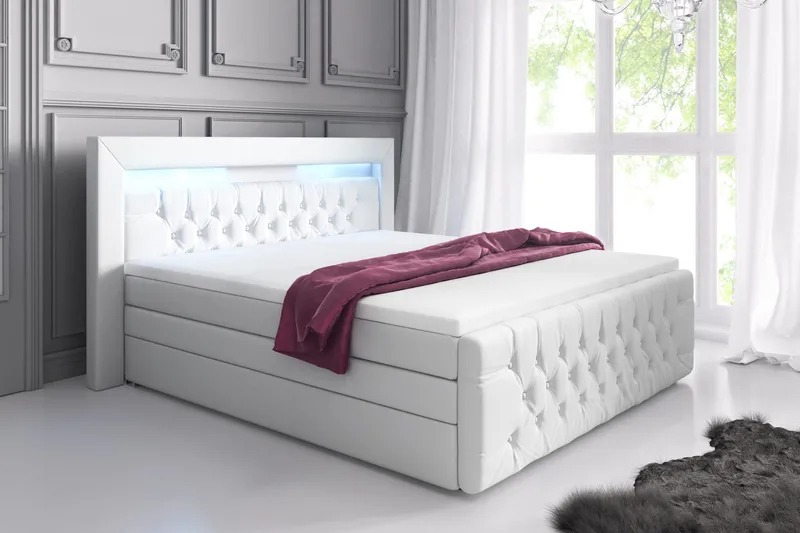 Franco Lyx Sengepakke 180x200 LED-belysning - Hvit/Kunstlær - Møbler - Senger - Senger med oppbevaring