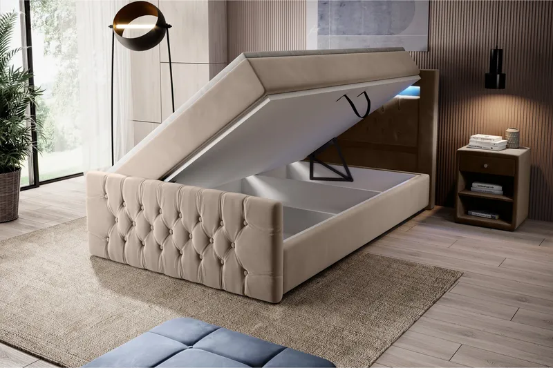 Franco Sengepakke 120x200 med Oppbevaring - Beige/Fløyel - Møbler - Senger - Senger med oppbevaring