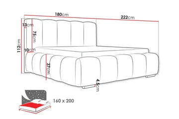 Gioia Oppbevaringsseng 160x200 cm - Grå - Møbler - Senger - Senger med oppbevaring