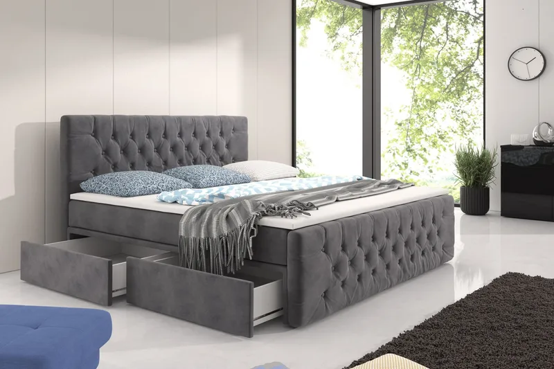 Komplett Oppbevaringsseng Alessio Grå med Fotgavl - Grå - Møbler - Senger - Senger med oppbevaring