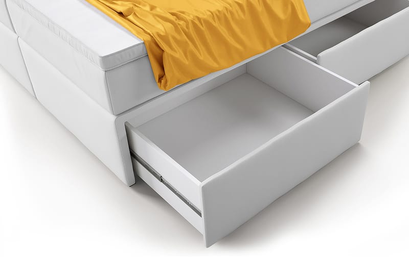 Komplett Oppbevaringsseng Alessio Hvit Kunstlær med Fotgavl - 180x200 - Senger med oppbevaring - Komplett sengepakke