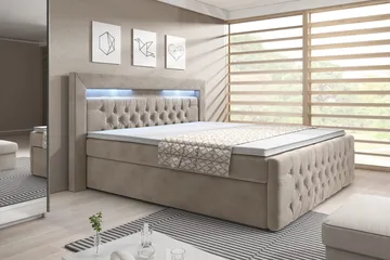 Kontinentalseng Celio 180x200 LED-belysning - Beige / Fløyel - Møbler - Senger - Senger med oppbevaring