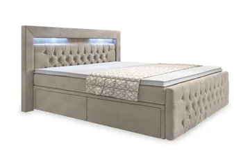 Kontinentalseng Celio 180x200 LED-belysning - Beige / Fløyel - Møbler - Senger - Senger med oppbevaring
