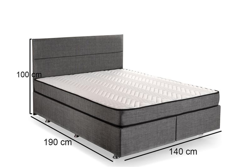 Kontinentalseng Zilarra 140x190 cm - Grå - Møbler - Senger - Senger med oppbevaring